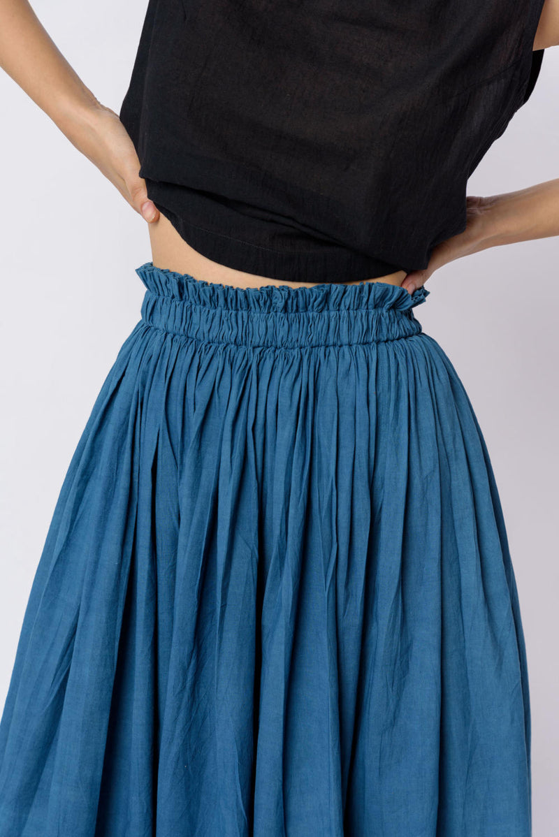Indigo pleated skirt - Indigo Skirts by World of Crow in blue color for women Worldwide