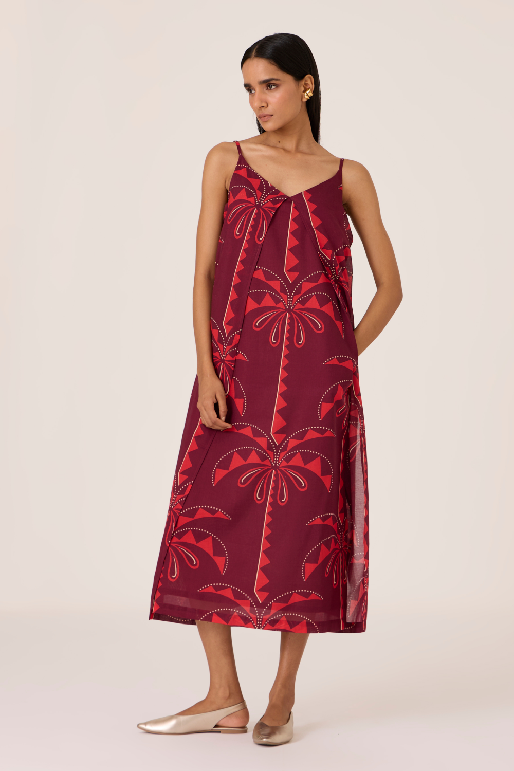 Isa Palm Print Slip Dress