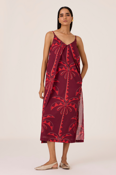 Isa Palm Print Slip Dress