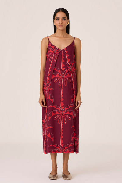 Isa Palm Print Slip Dress