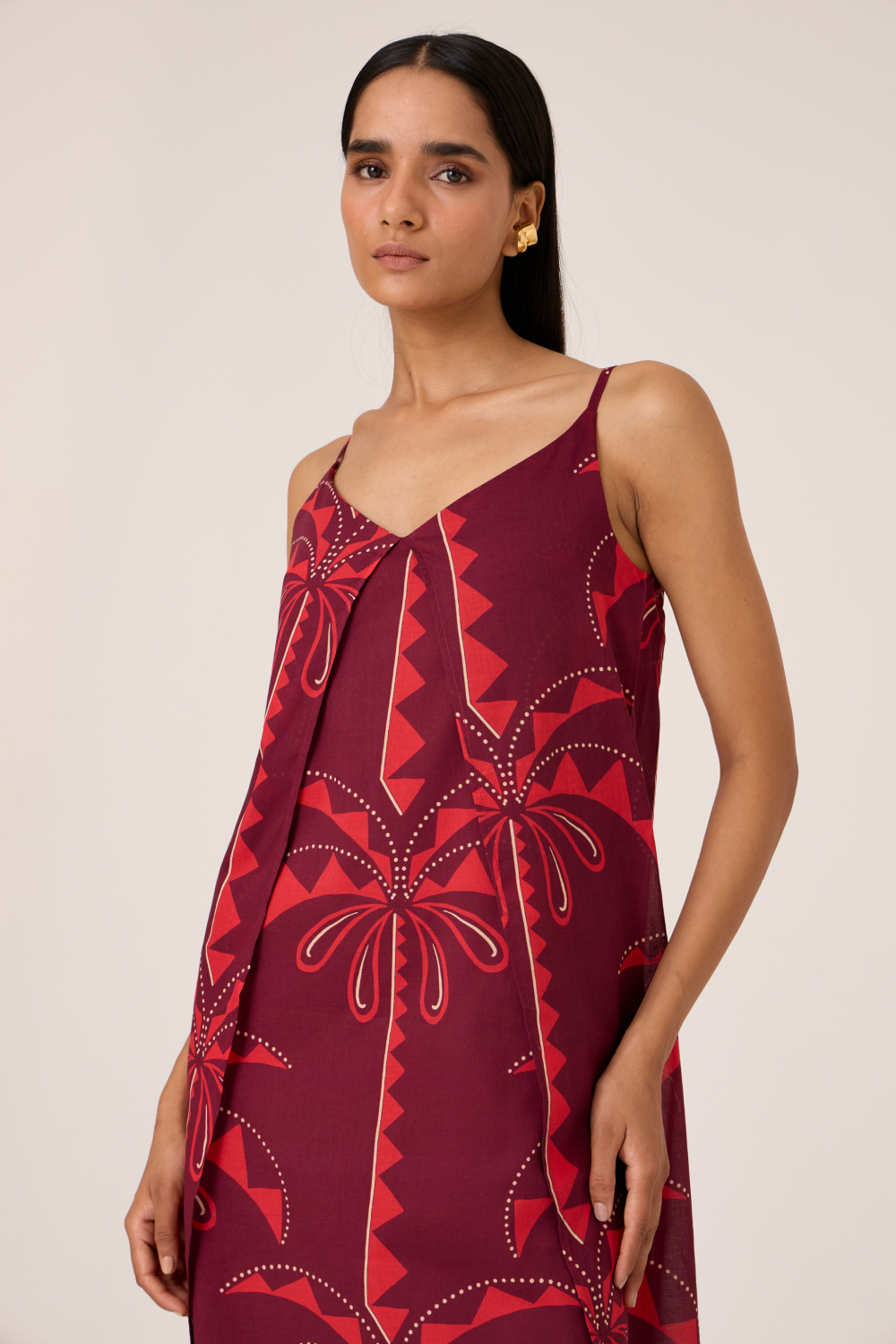 Isa Palm Print Slip Dress