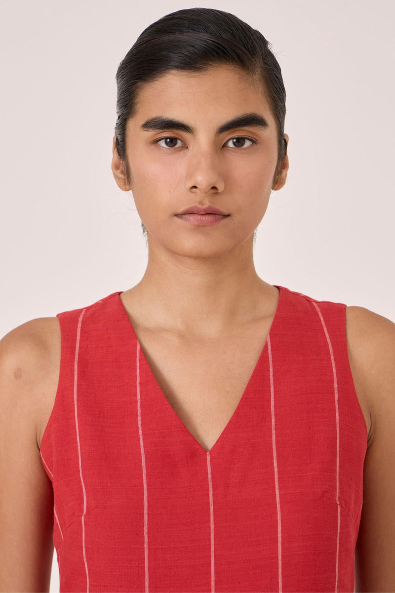 Ishara Handwoven Red Striped Dress cotton by The Summer House in red color for women Worldwide