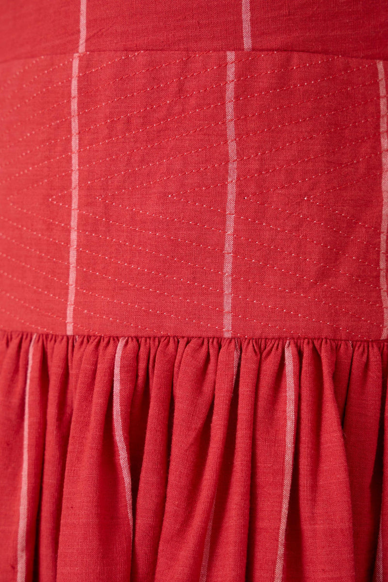 Ishara Handwoven Red Striped Dress cotton by The Summer House in red color for women Worldwide
