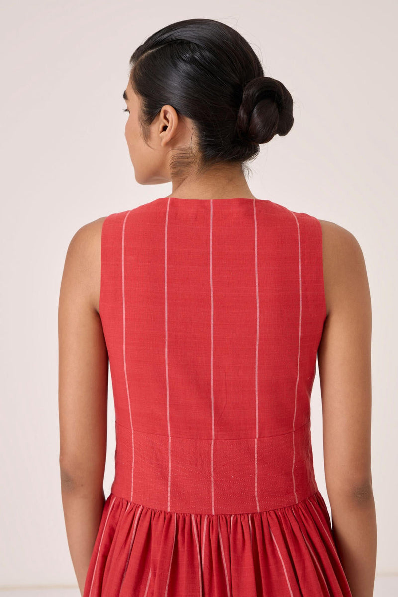 Ishara Handwoven Red Striped Dress cotton by The Summer House in red color for women Worldwide