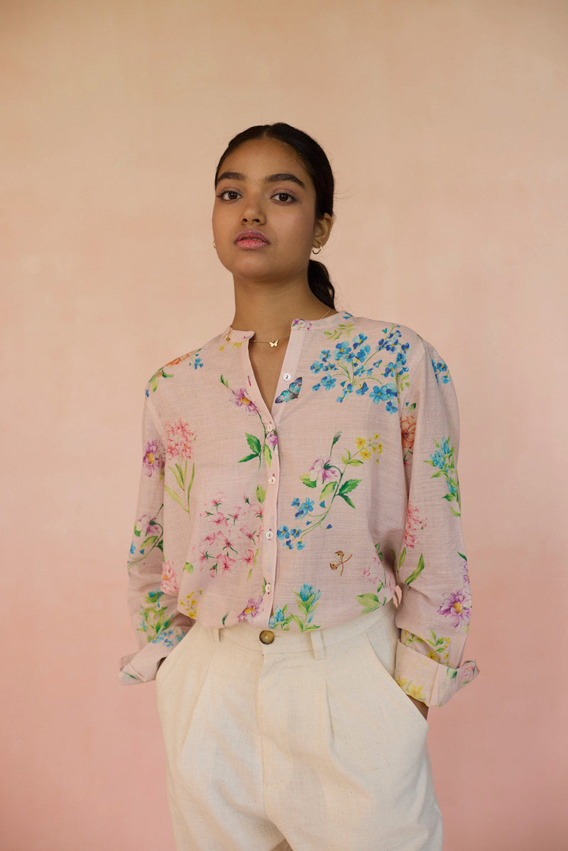 Valley of Flowers Shirt cotton by Nadiya Paar in pink color for women Worldwide