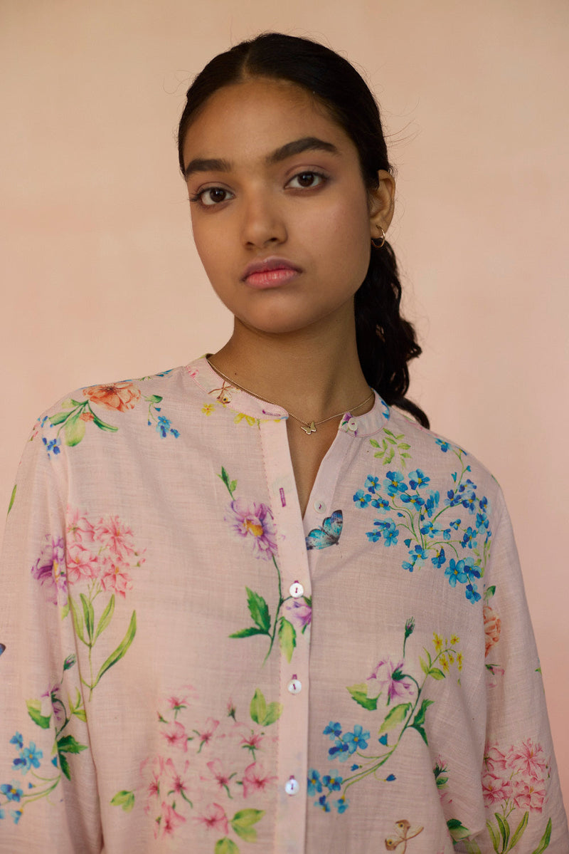 Valley of Flowers Shirt cotton by Nadiya Paar in pink color for women Worldwide