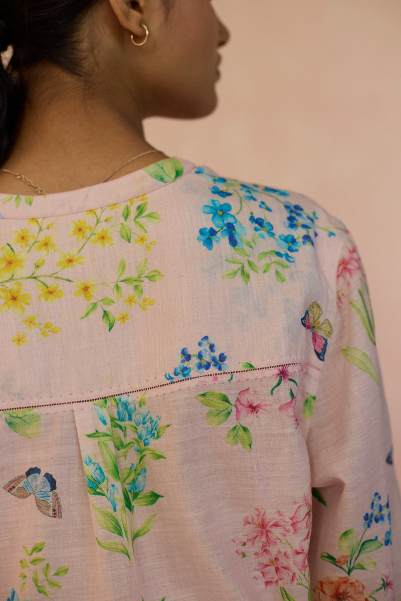 Valley of Flowers Shirt cotton by Nadiya Paar in pink color for women Worldwide