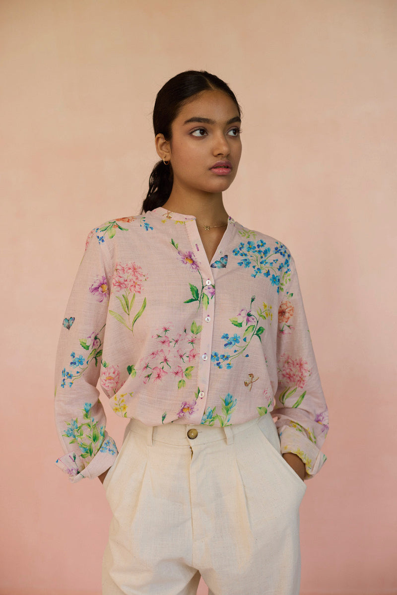 Valley of Flowers Shirt cotton by Nadiya Paar in pink color for women Worldwide