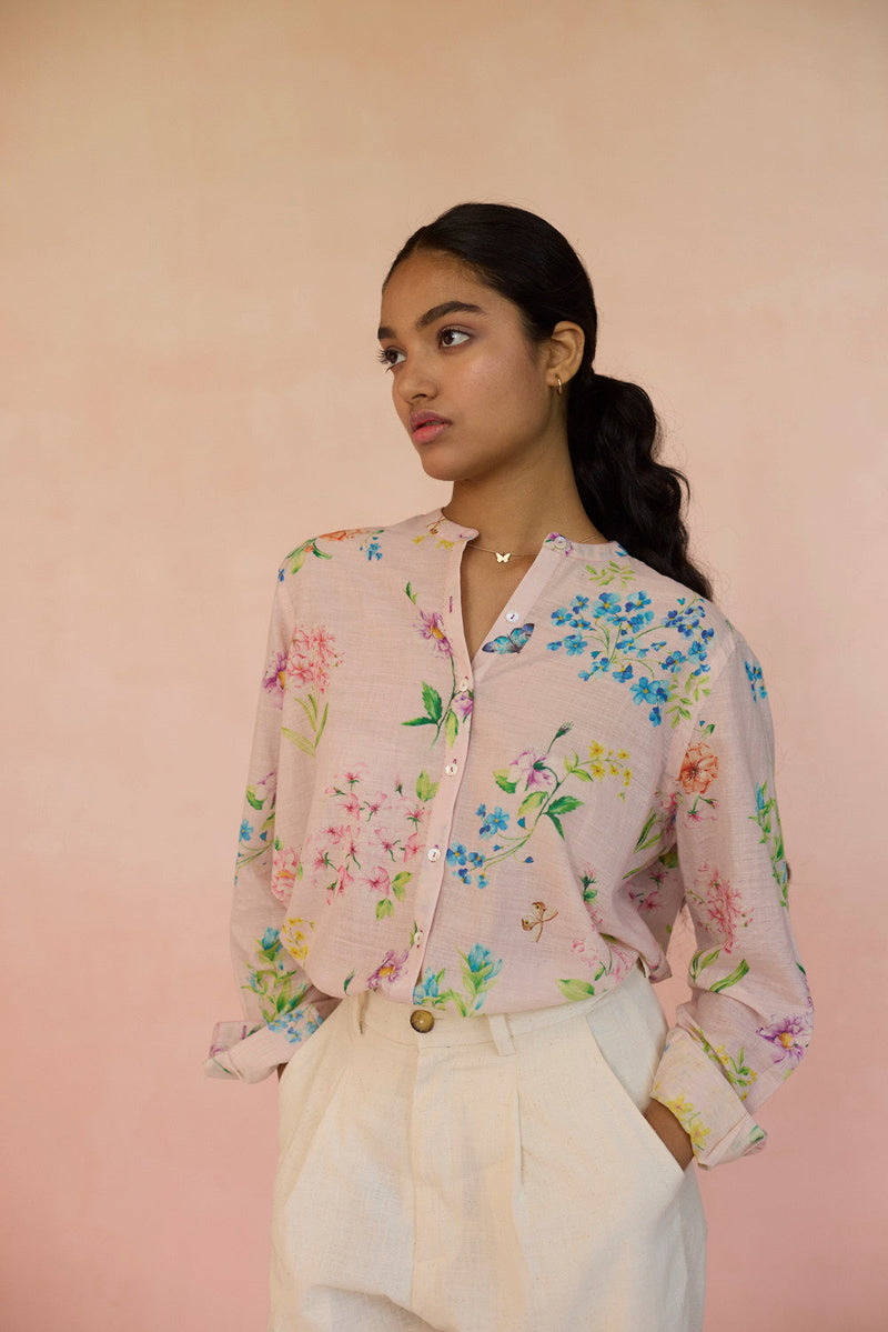 Valley of Flowers Shirt cotton by Nadiya Paar in pink color for women Worldwide