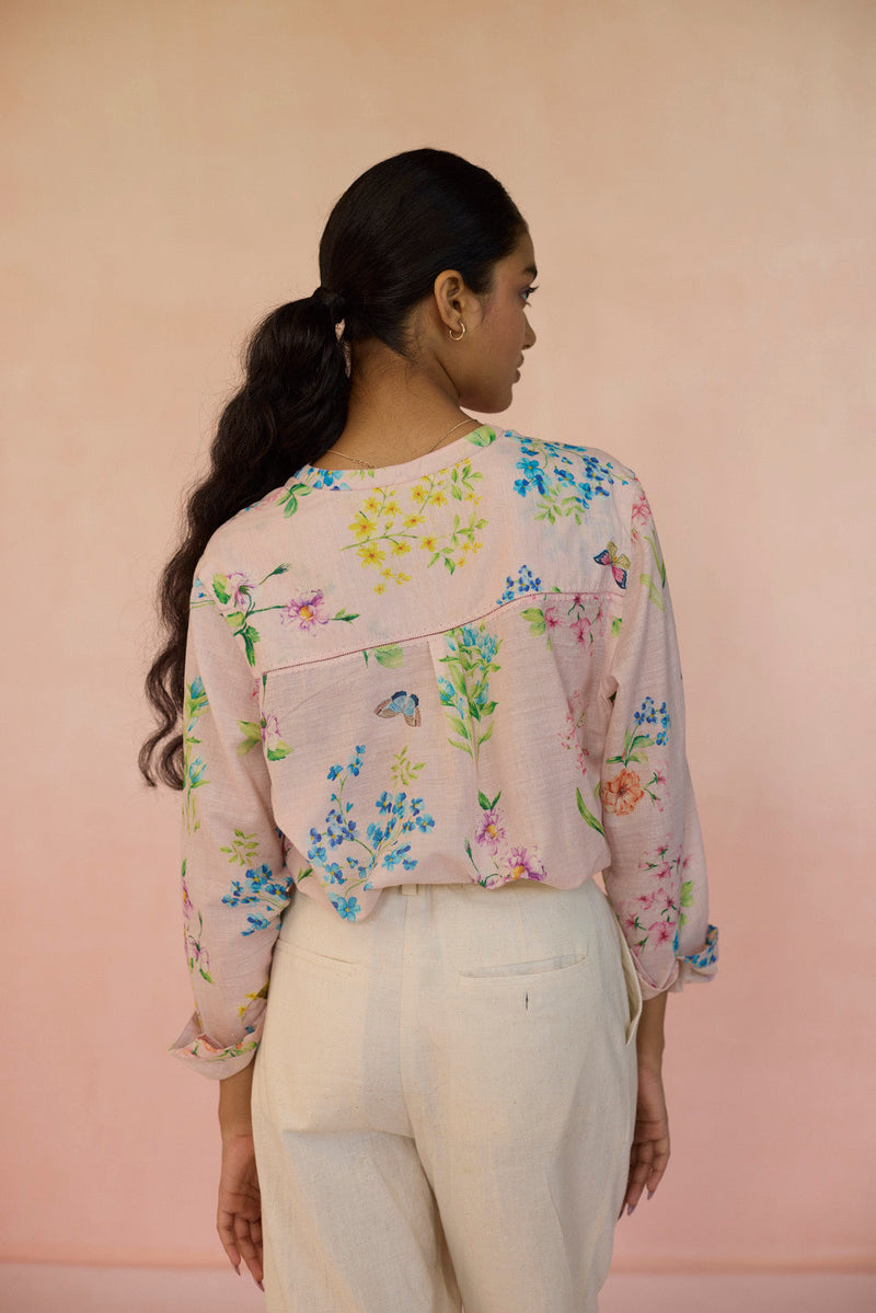 Valley of Flowers Shirt cotton by Nadiya Paar in pink color for women Worldwide
