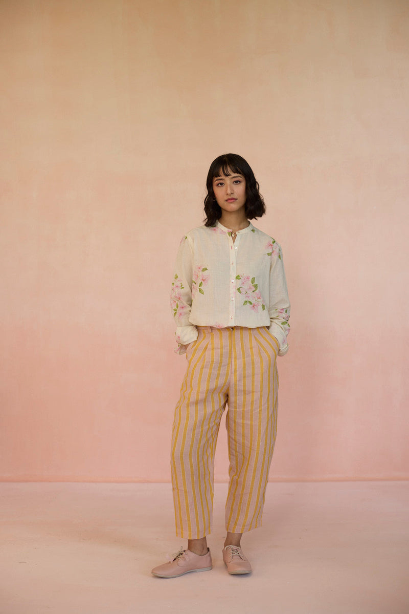 Bougainvillea Shirt cotton by Nadiya Paar in white color for women Worldwide