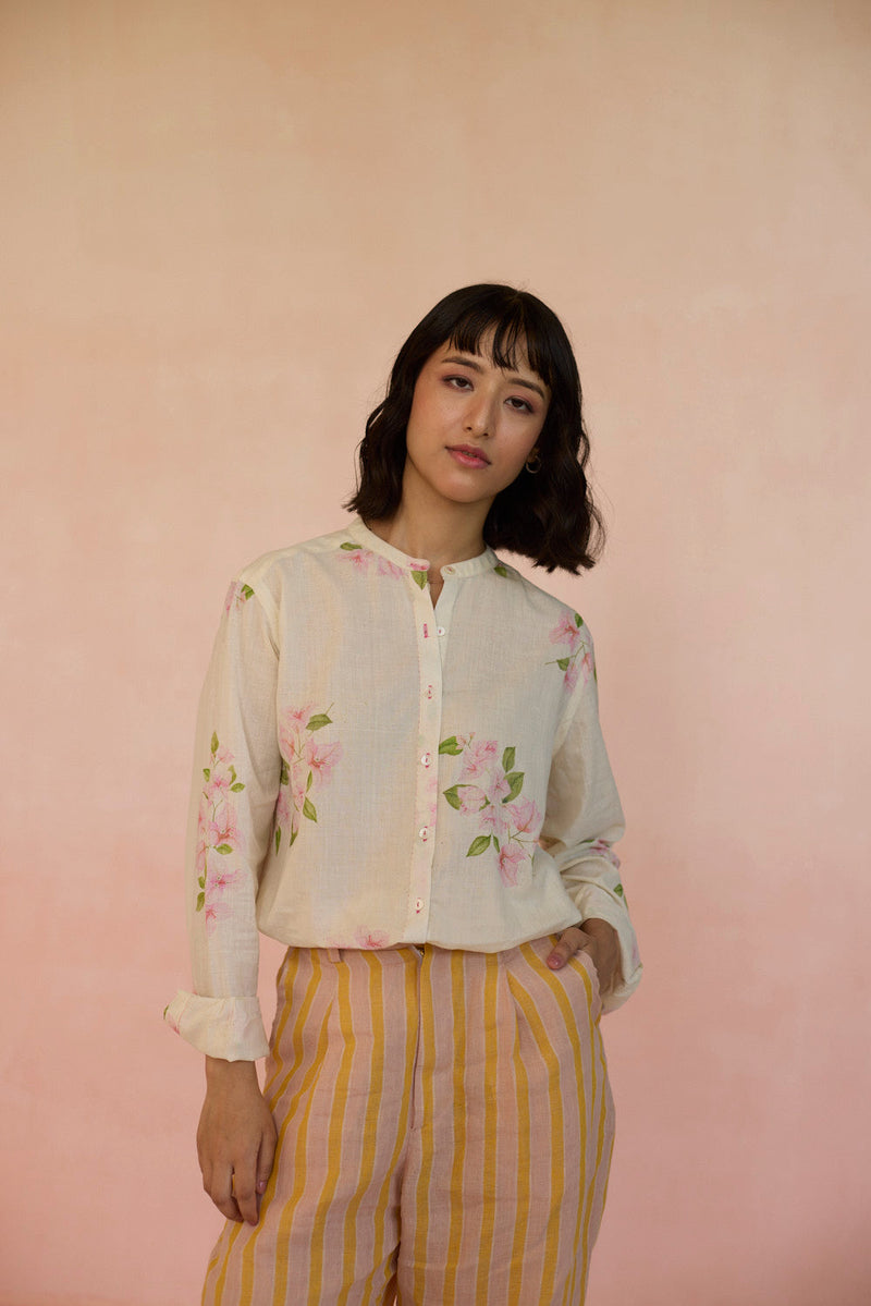 Bougainvillea Shirt cotton by Nadiya Paar in white color for women Worldwide
