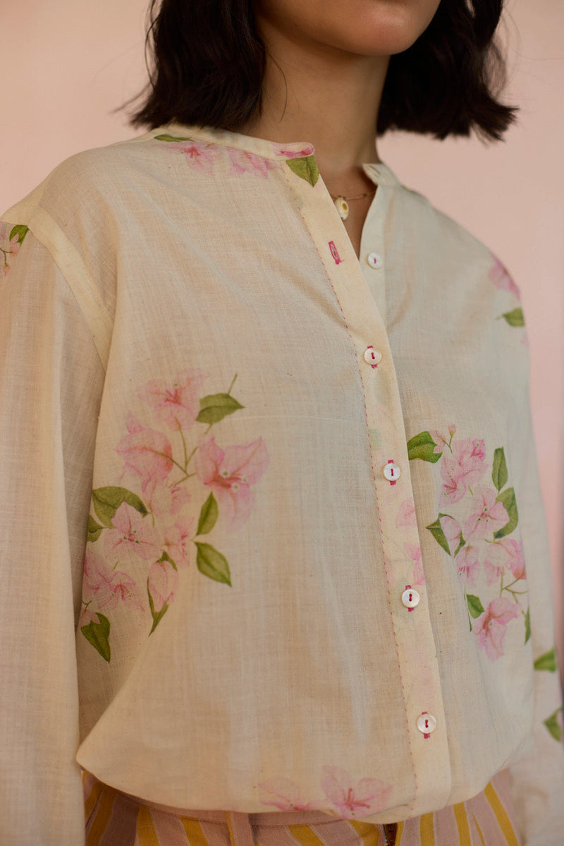 Bougainvillea Shirt cotton by Nadiya Paar in white color for women Worldwide