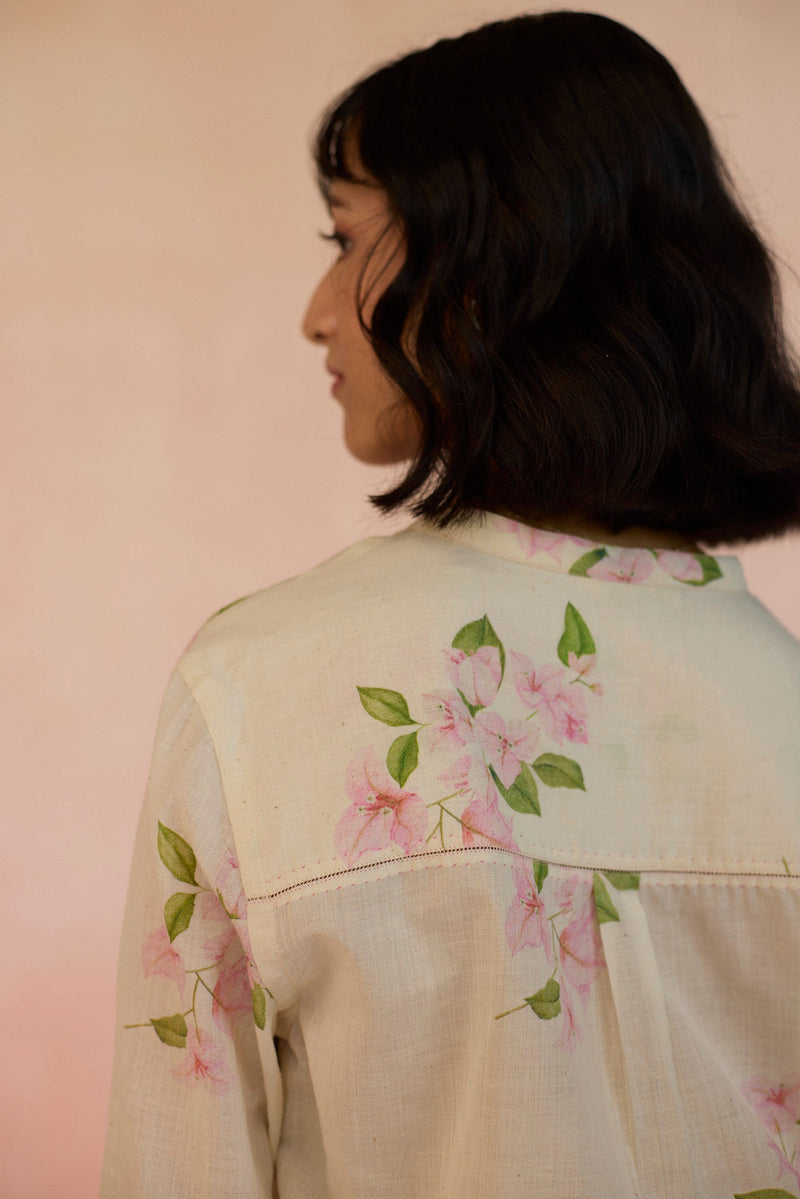 Bougainvillea Shirt cotton by Nadiya Paar in white color for women Worldwide