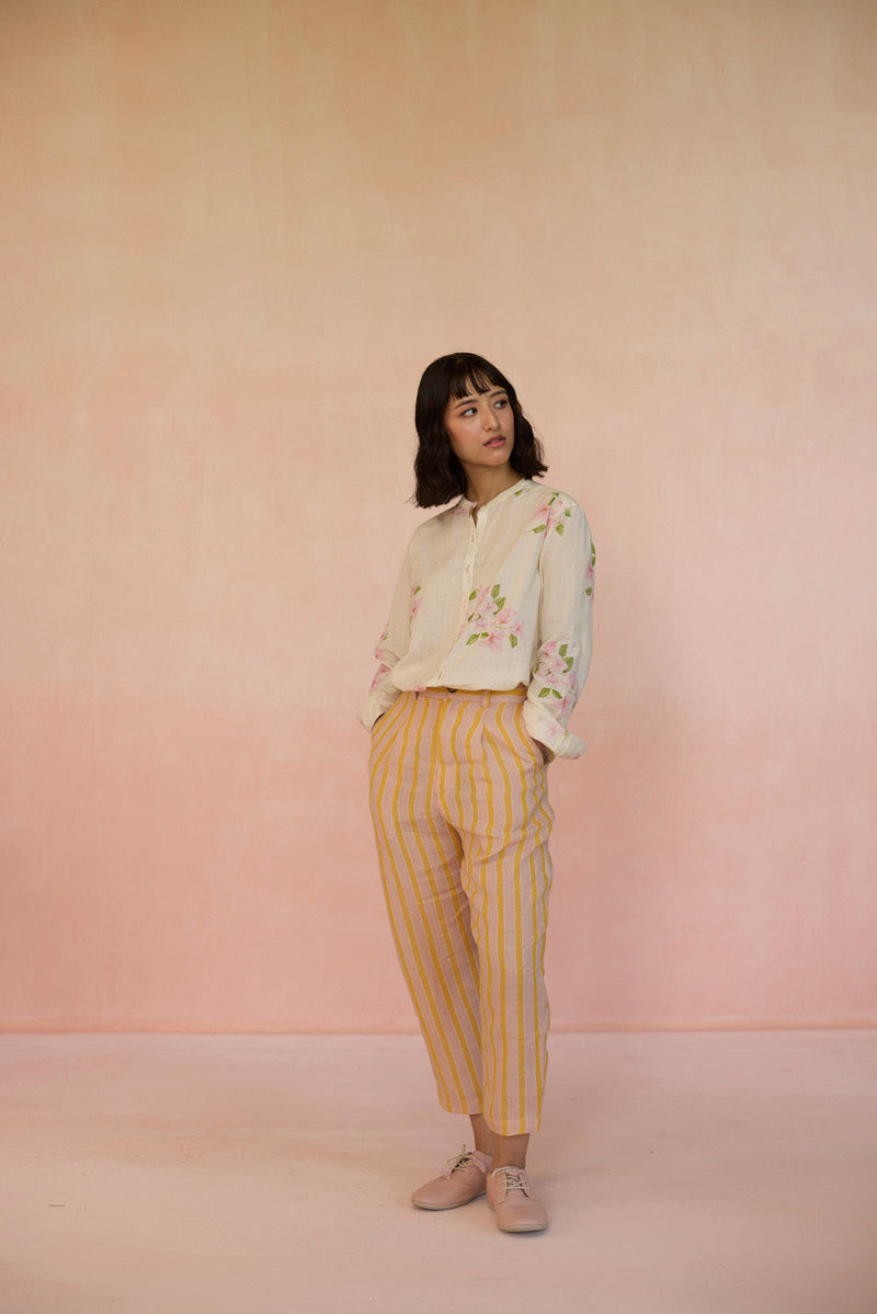 Bougainvillea Shirt cotton by Nadiya Paar in white color for women Worldwide
