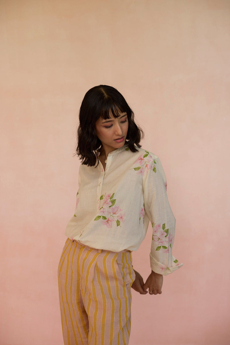 Bougainvillea Shirt cotton by Nadiya Paar in white color for women Worldwide