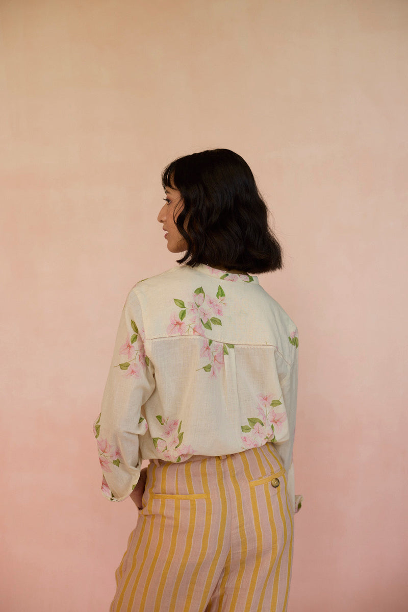 Bougainvillea Shirt cotton by Nadiya Paar in white color for women Worldwide