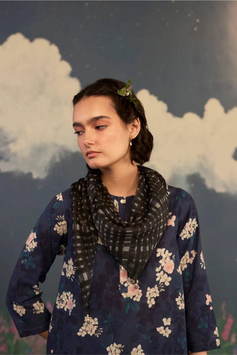 Moonlit Rose Short Kurta Set Cotton cotton by Nadiya Paar in black color for women Worldwide