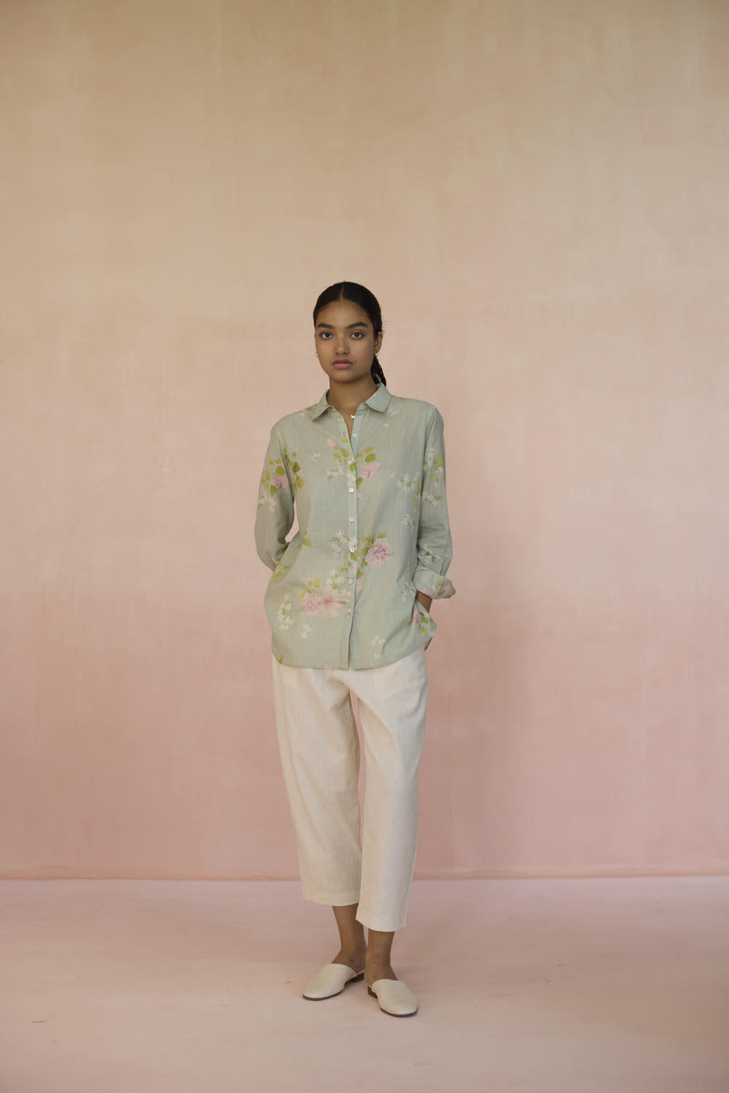 Hibiscus Shirt cotton by Nadiya Paar in green color for women Worldwide