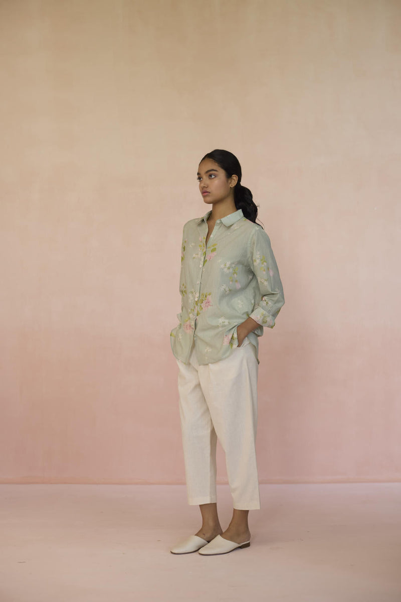 Hibiscus Shirt cotton by Nadiya Paar in green color for women Worldwide