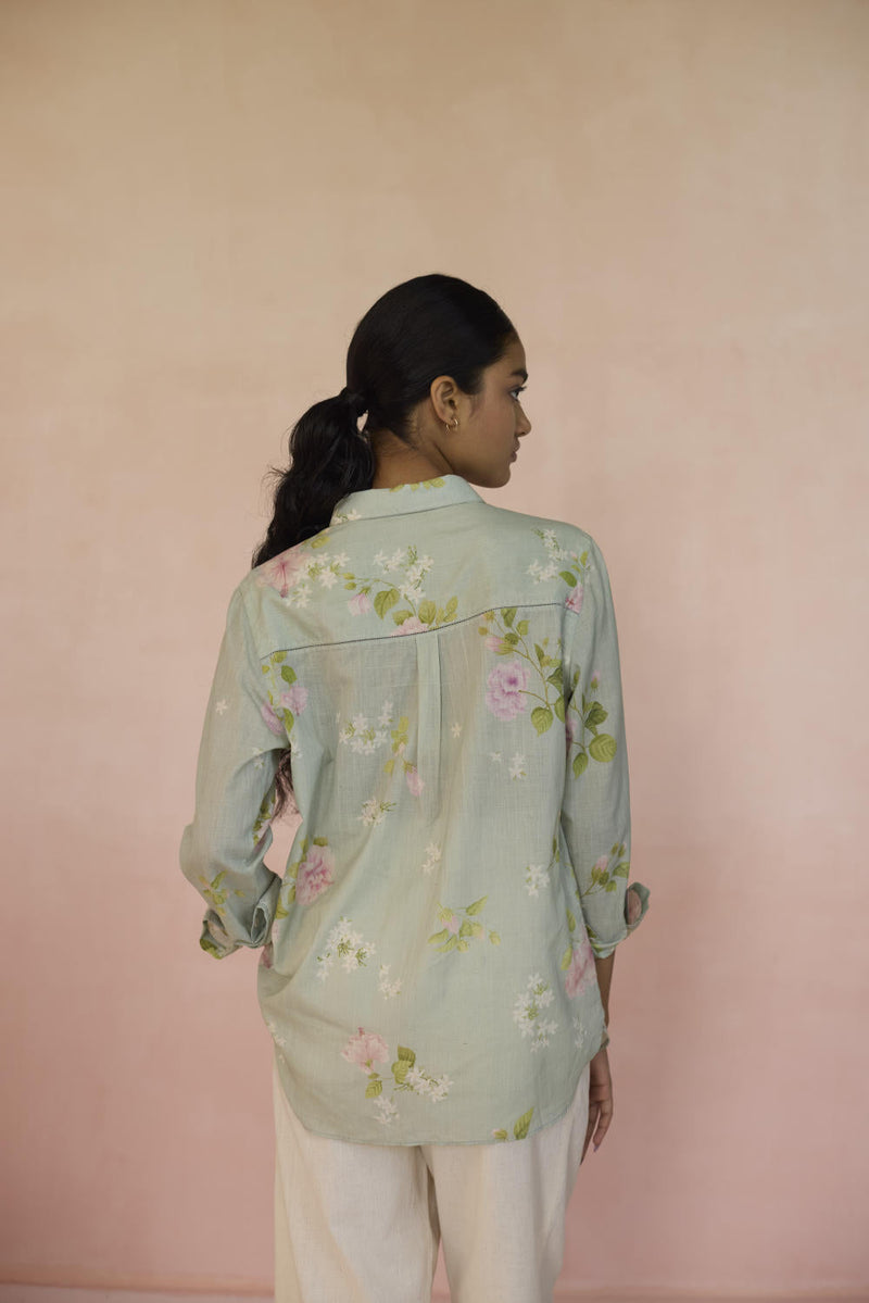 Hibiscus Shirt cotton by Nadiya Paar in green color for women Worldwide