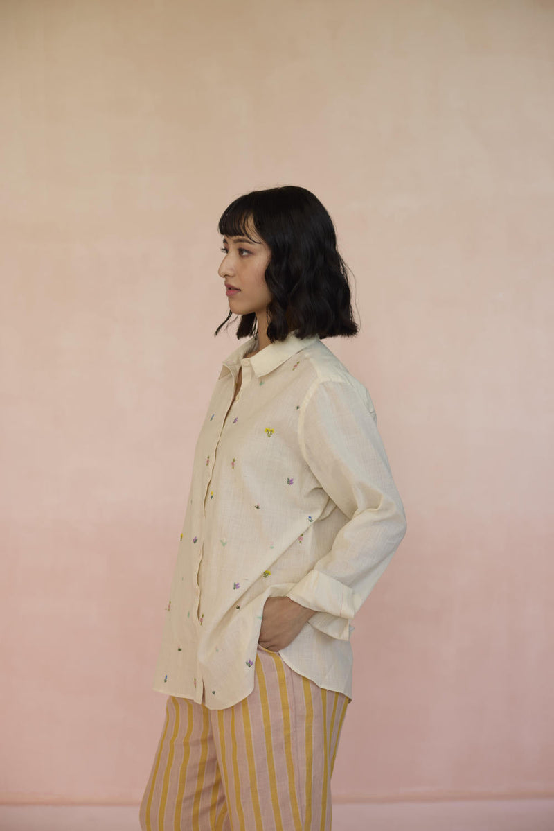 Ditsy Shirt cotton by Nadiya Paar in white color for women Worldwide