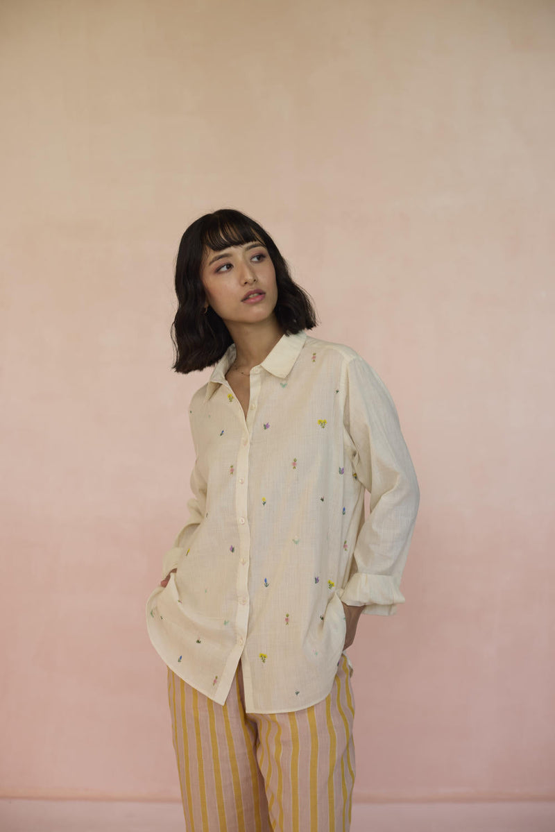 Ditsy Shirt cotton by Nadiya Paar in white color for women Worldwide