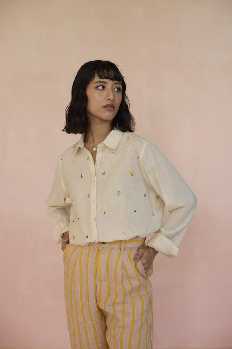 Ditsy Shirt cotton by Nadiya Paar in white color for women Worldwide