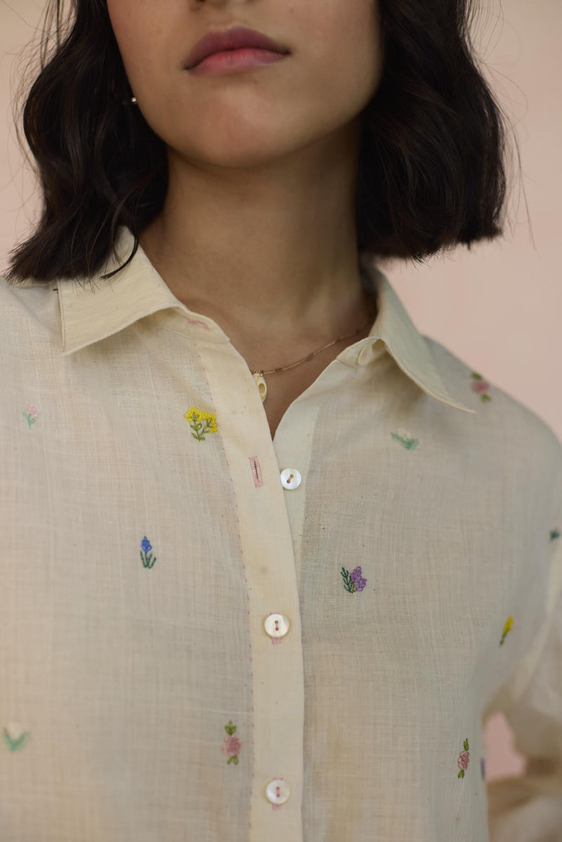 Ditsy Shirt cotton by Nadiya Paar in white color for women Worldwide