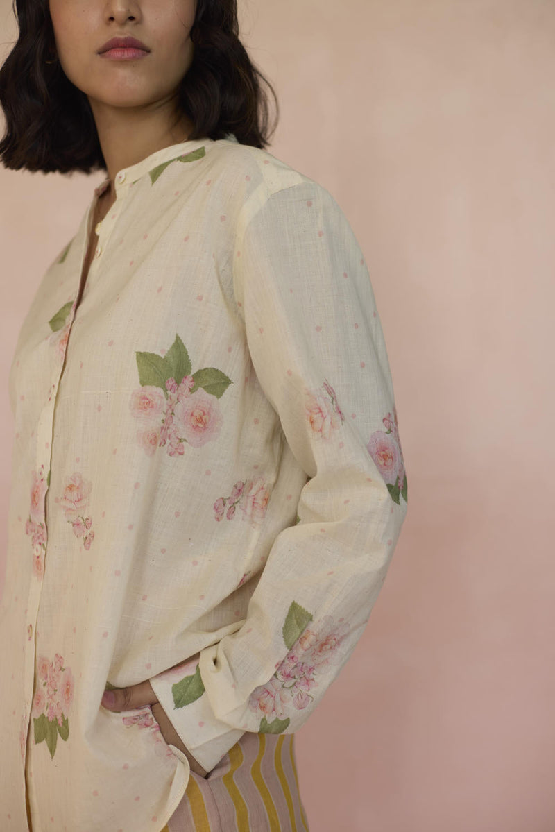 Hazari Mogra Shirt cotton by Nadiya Paar in white color for women Worldwide