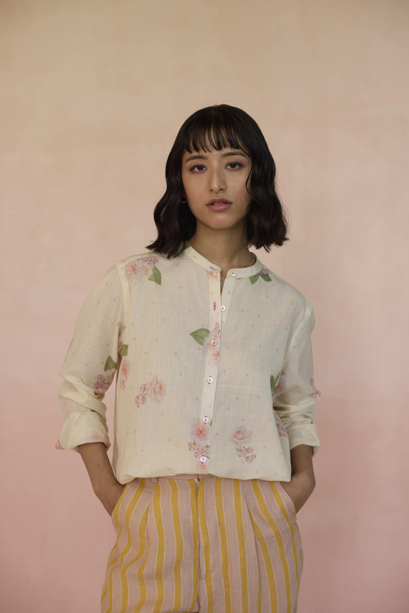 Hazari Mogra Shirt cotton by Nadiya Paar in white color for women Worldwide