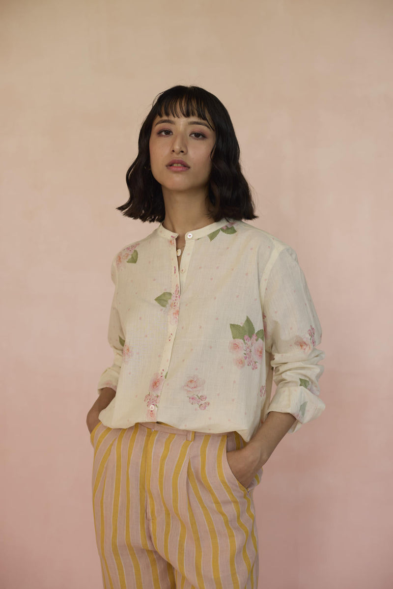 Hazari Mogra Shirt cotton by Nadiya Paar in white color for women Worldwide