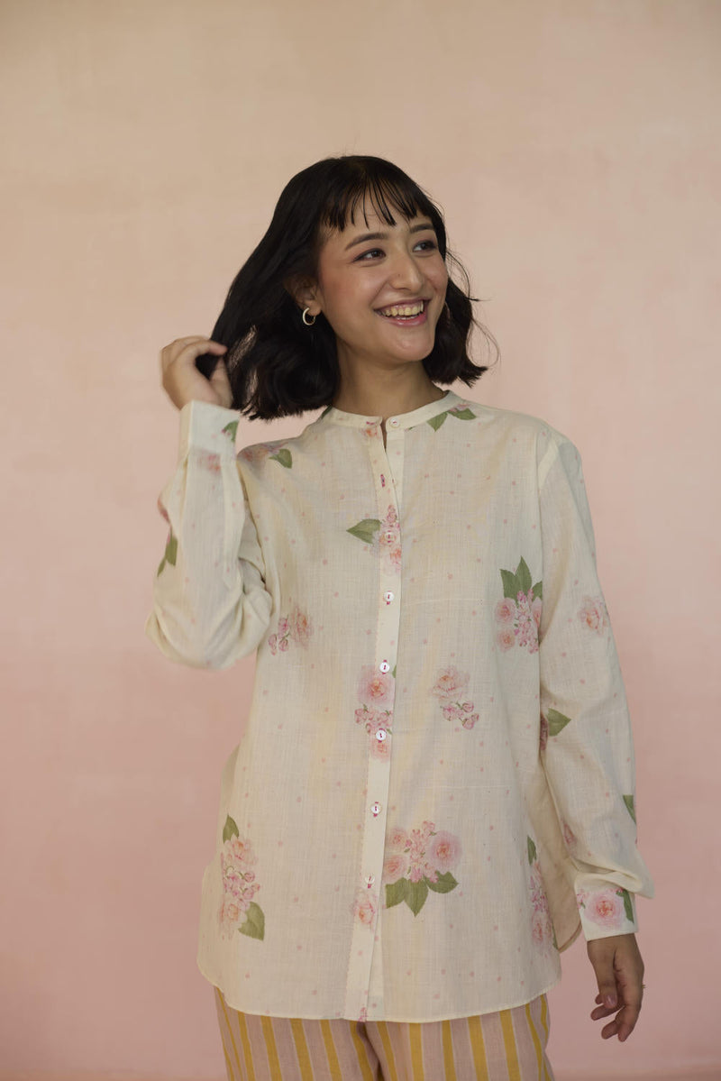 Hazari Mogra Shirt cotton by Nadiya Paar in white color for women Worldwide