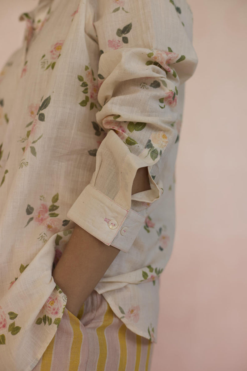 Desi Gulab Shirt cotton by Nadiya Paar in white color for women Worldwide