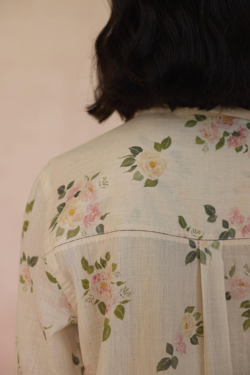 Desi Gulab Shirt cotton by Nadiya Paar in white color for women Worldwide