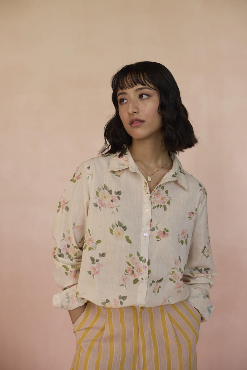 Desi Gulab Shirt cotton by Nadiya Paar in white color for women Worldwide