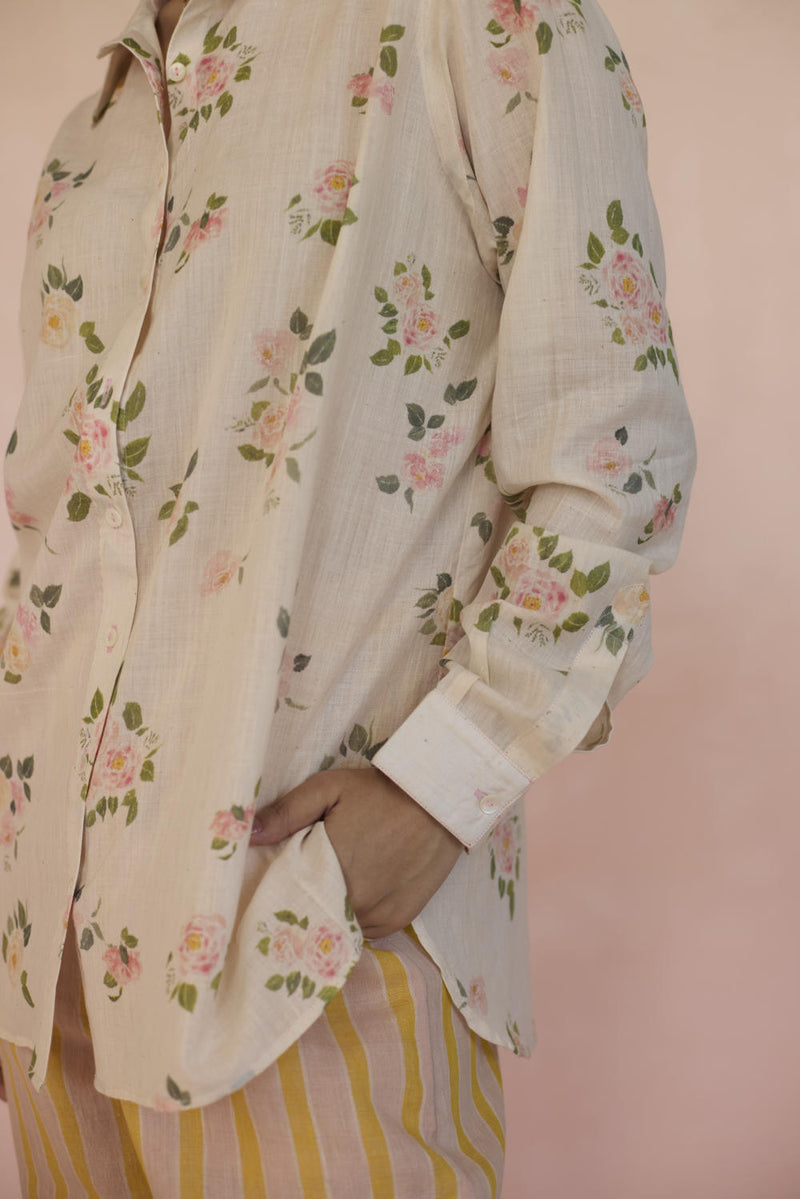 Desi Gulab Shirt cotton by Nadiya Paar in white color for women Worldwide