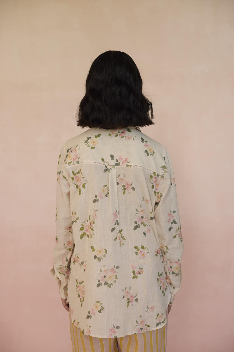 Desi Gulab Shirt cotton by Nadiya Paar in white color for women Worldwide