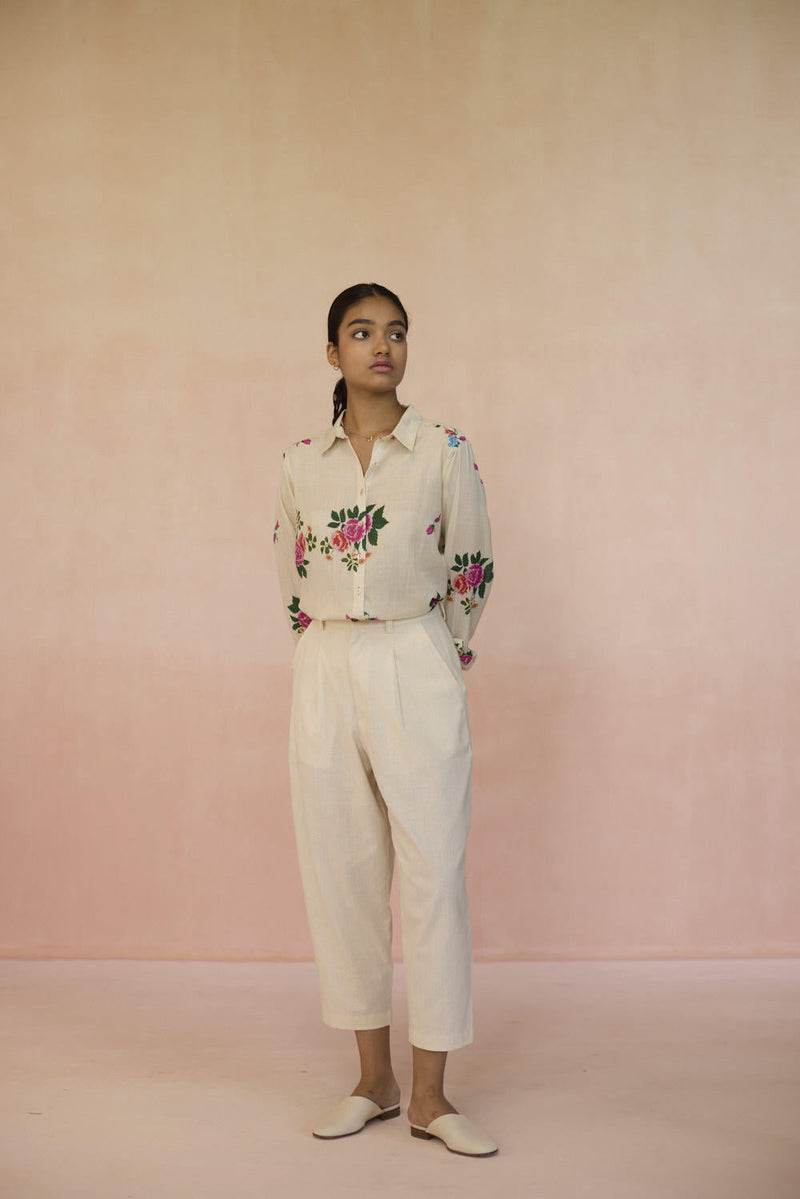 Rose Chintz Shirt cotton by Nadiya Paar in white color for women Worldwide