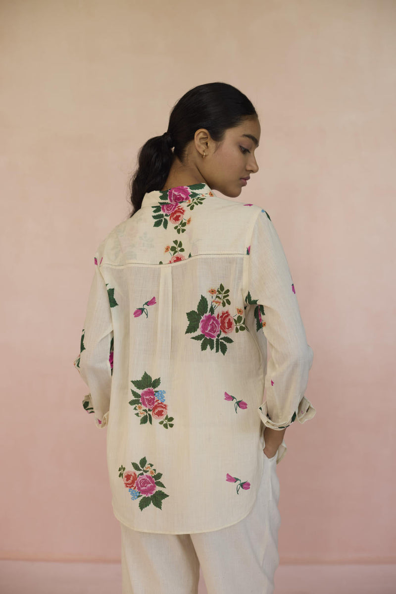 Rose Chintz Shirt cotton by Nadiya Paar in white color for women Worldwide
