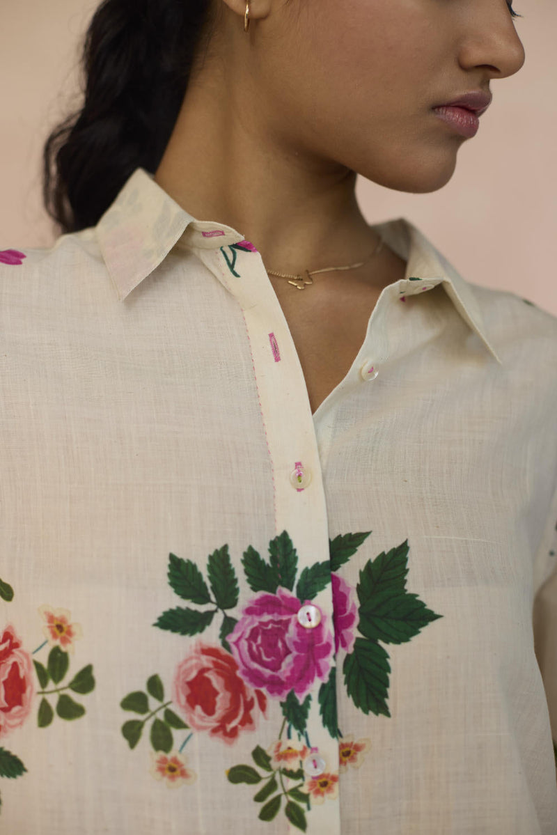 Rose Chintz Shirt cotton by Nadiya Paar in white color for women Worldwide