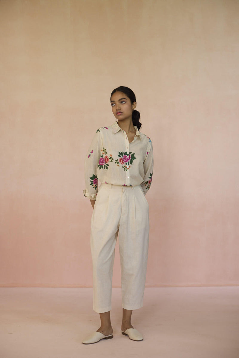 Rose Chintz Shirt cotton by Nadiya Paar in white color for women Worldwide