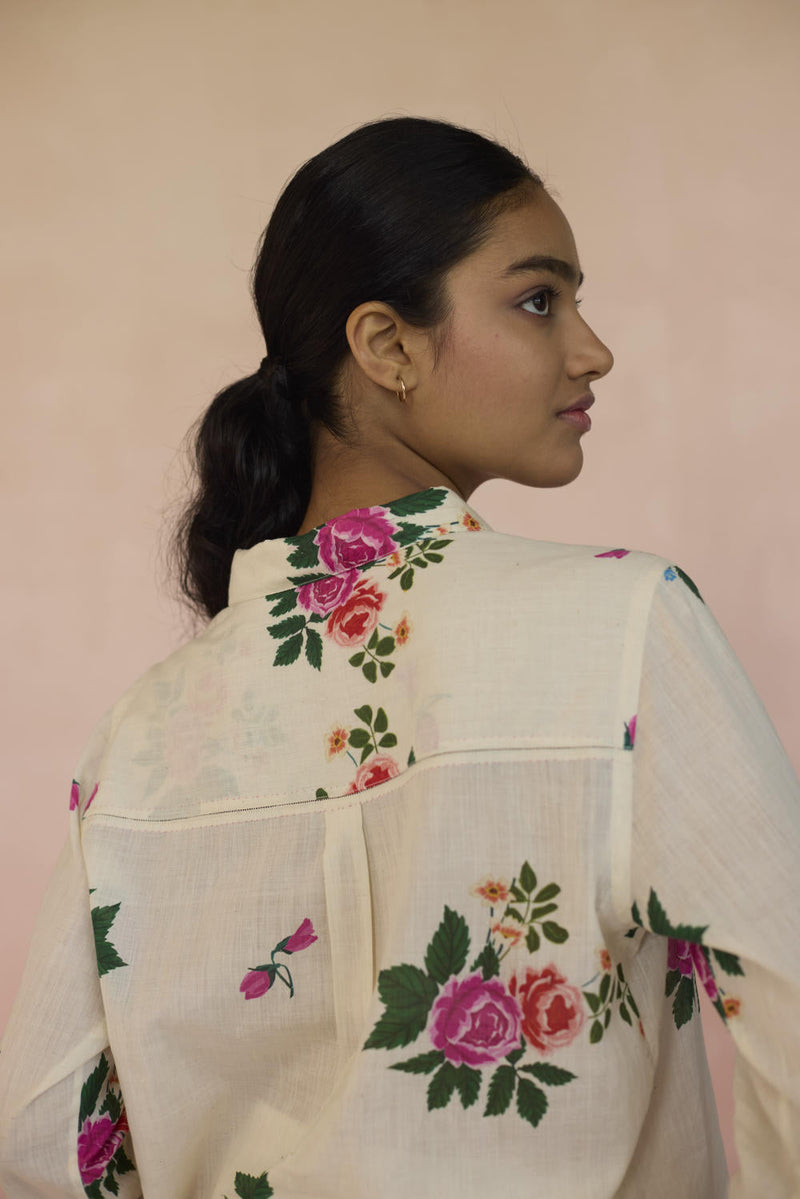 Rose Chintz Shirt cotton by Nadiya Paar in white color for women Worldwide