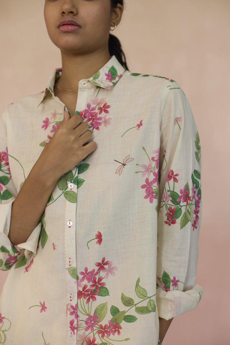 Rangoon Creeper Shirt cotton by Nadiya Paar in white color for women Worldwide