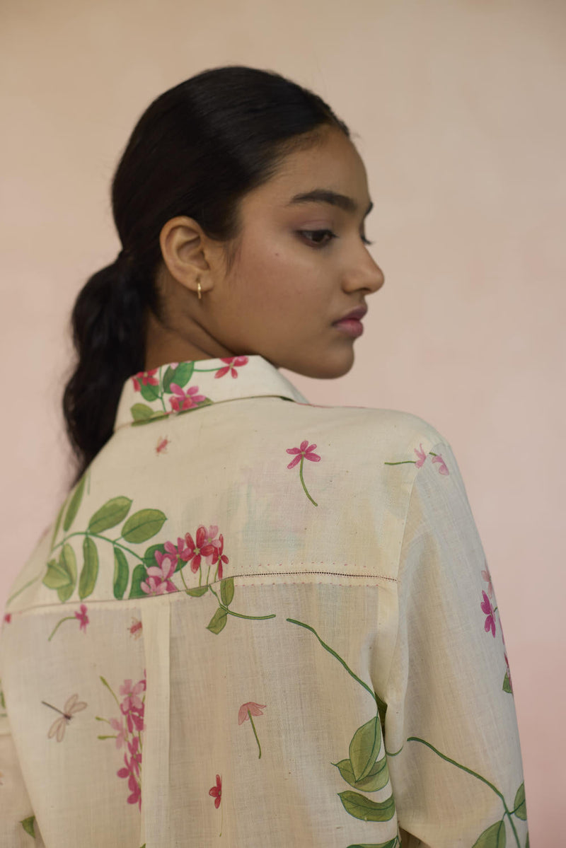 Rangoon Creeper Shirt cotton by Nadiya Paar in white color for women Worldwide