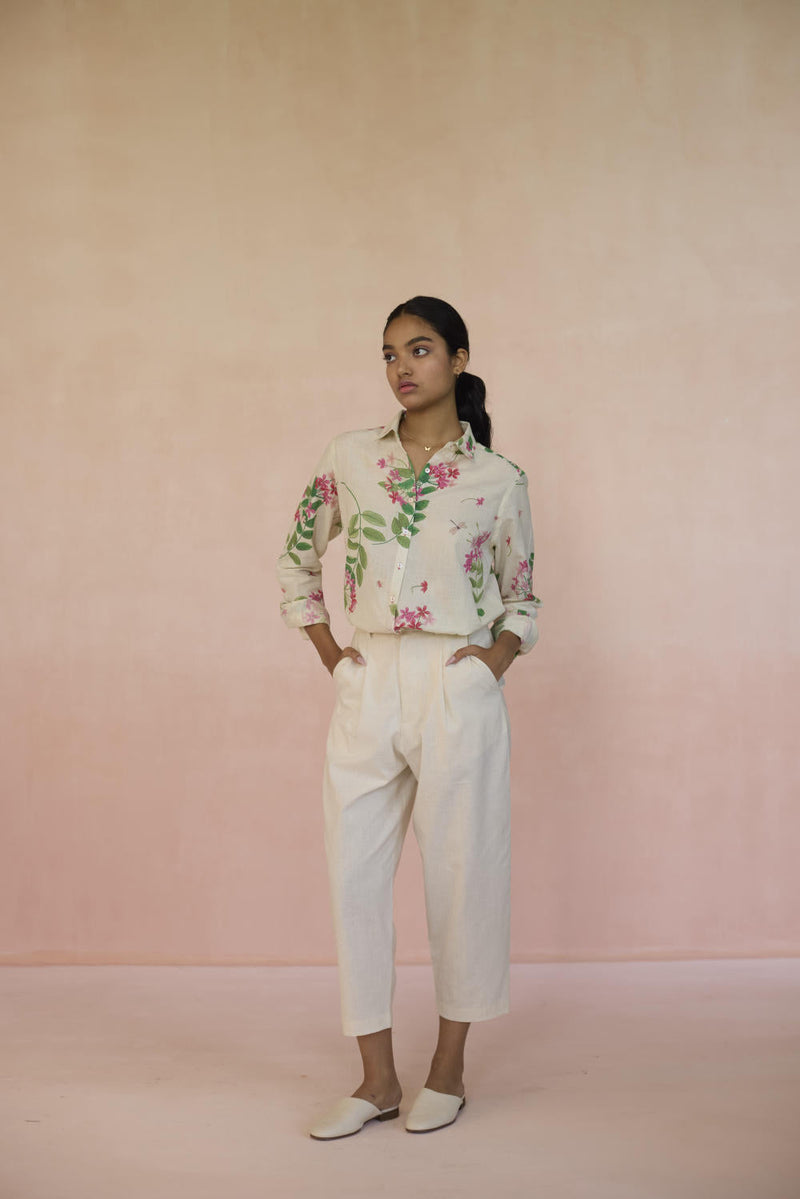 Rangoon Creeper Shirt cotton by Nadiya Paar in white color for women Worldwide