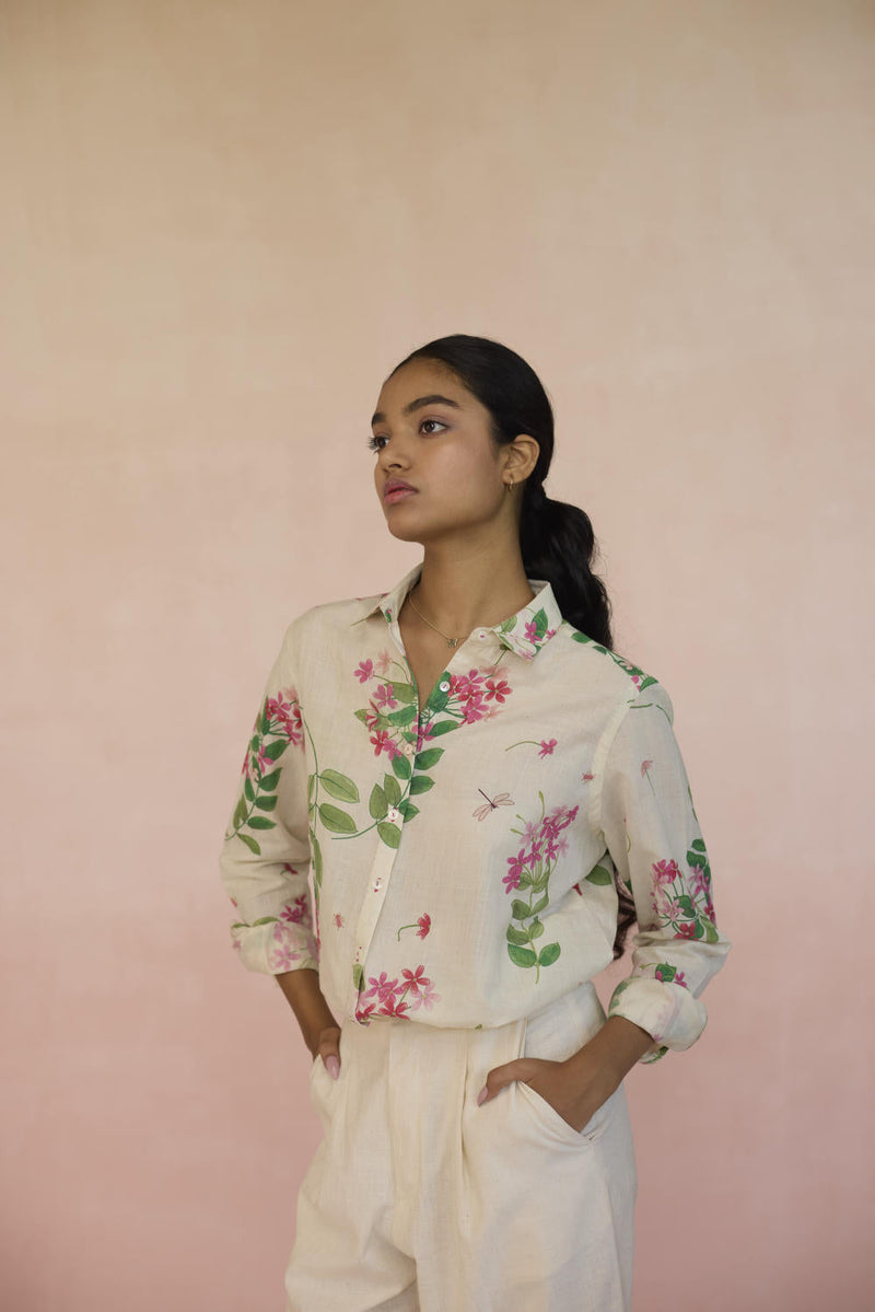 Rangoon Creeper Shirt cotton by Nadiya Paar in white color for women Worldwide