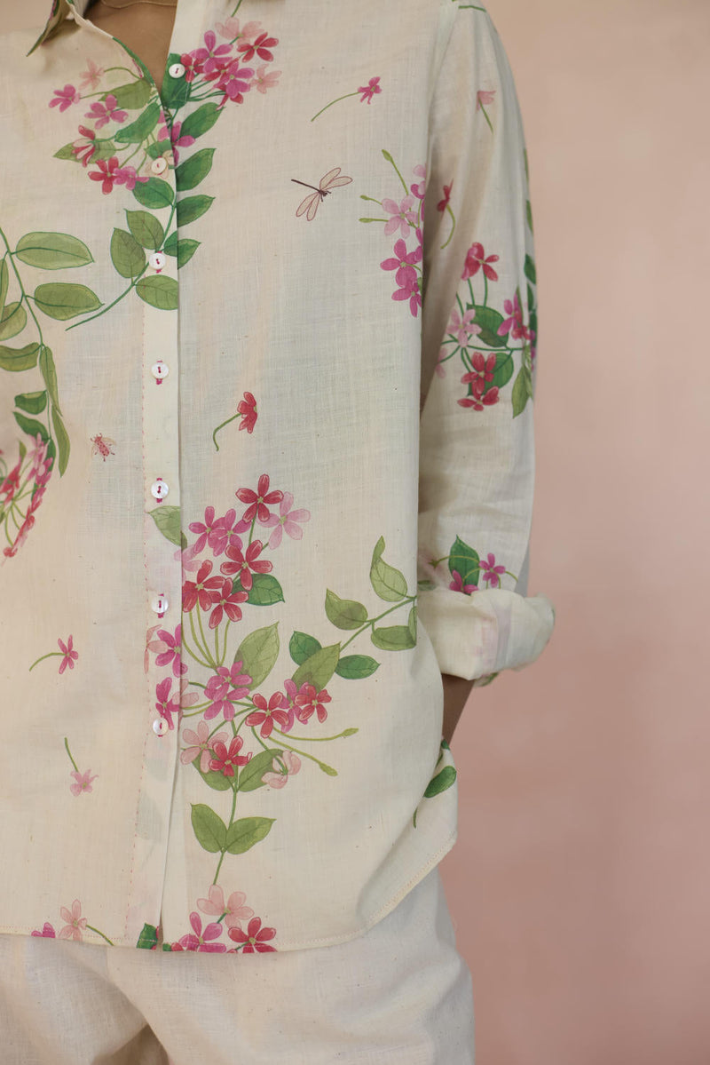 Rangoon Creeper Shirt cotton by Nadiya Paar in white color for women Worldwide