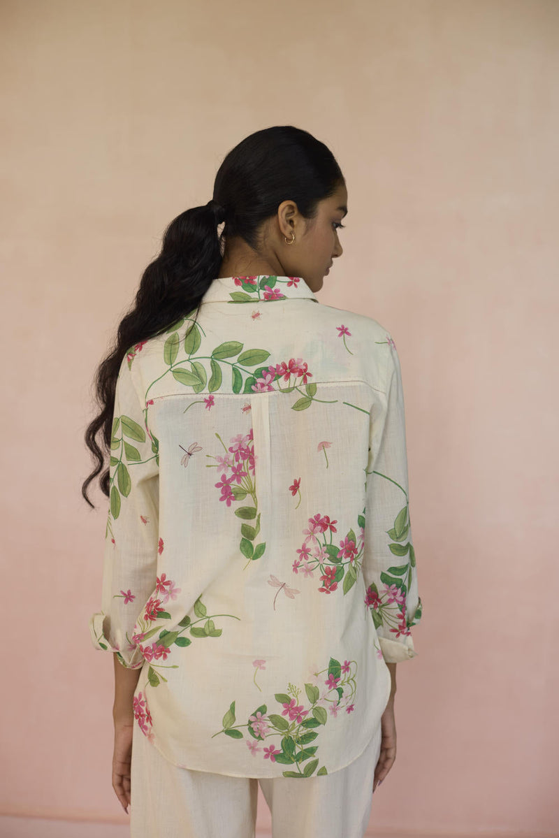 Rangoon Creeper Shirt cotton by Nadiya Paar in white color for women Worldwide