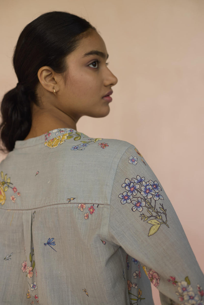 Garden Pale Blue Shirt cotton by Nadiya Paar in blue color for women Worldwide